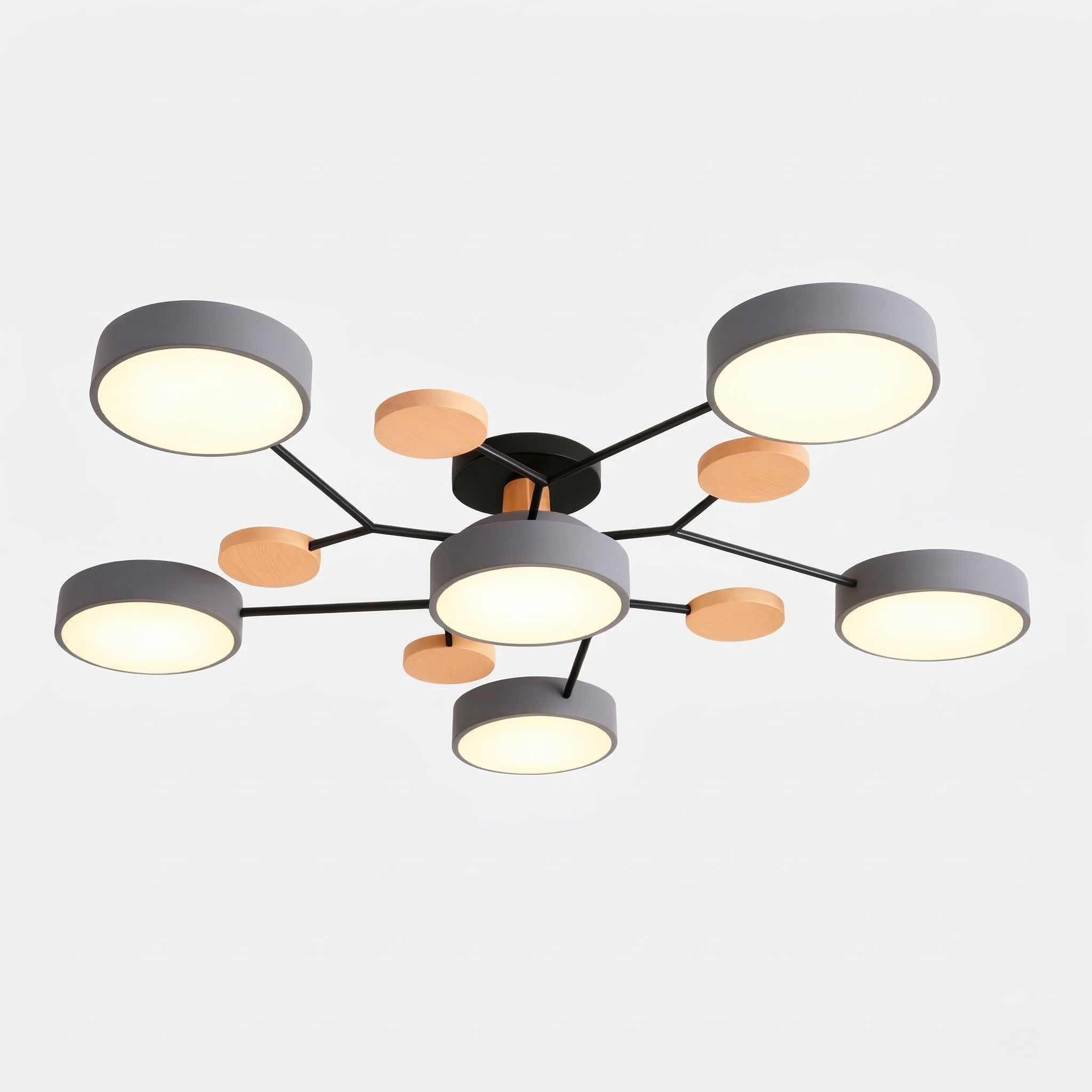 Lampa Sufitowa Skandynawska z Wieloramiennym Designem i Okrągłymi Kloszami