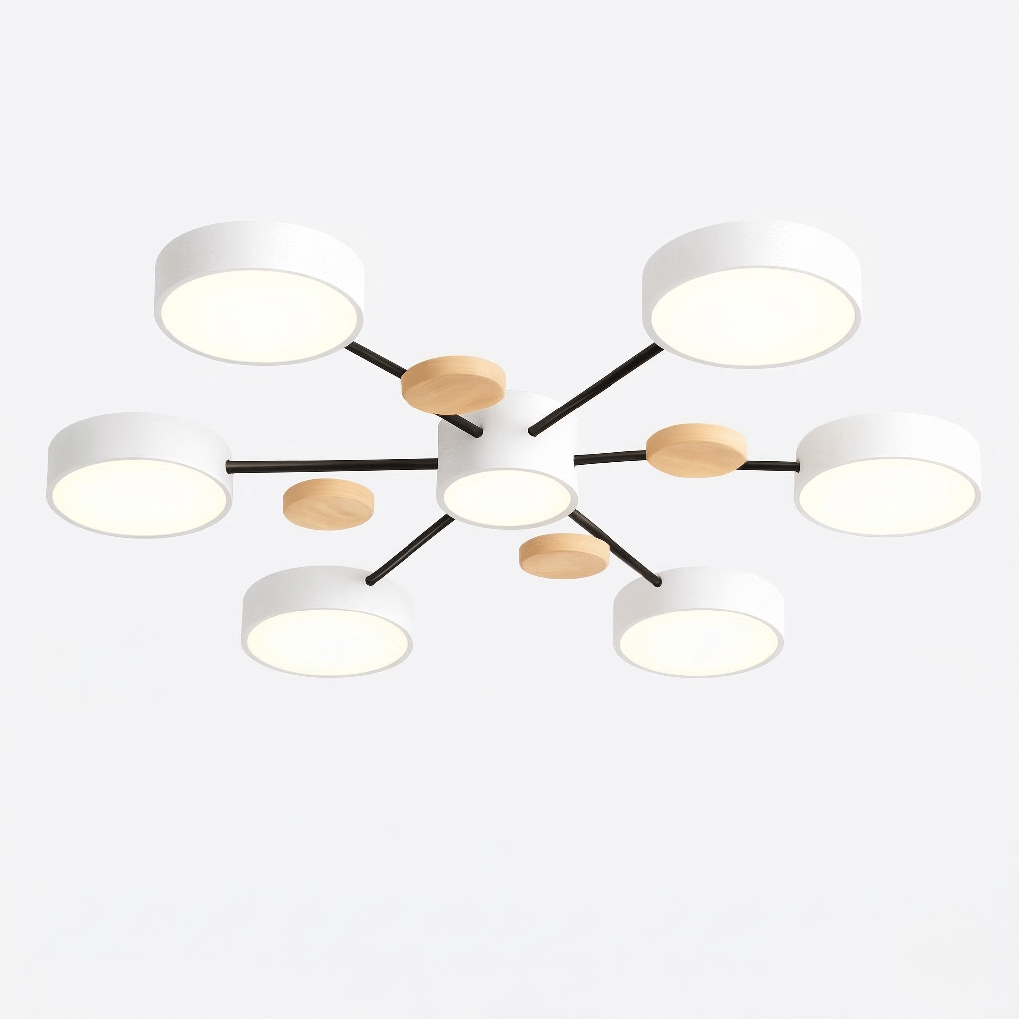 Lampa Sufitowa Skandynawska z Wieloramiennym Designem i Okrągłymi Kloszami