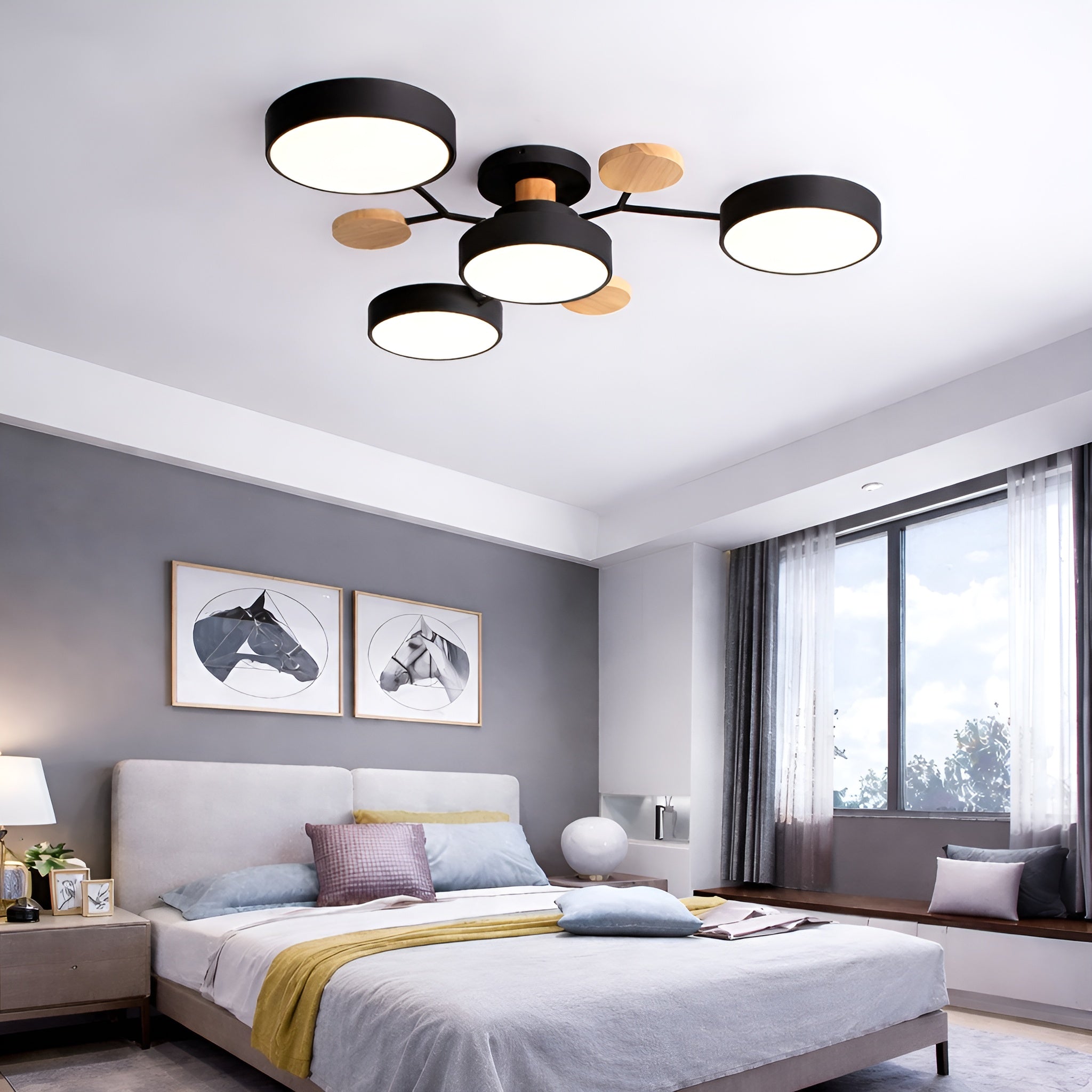 Lampa Sufitowa Skandynawska z Wieloramiennym Designem i Okrągłymi Kloszami
