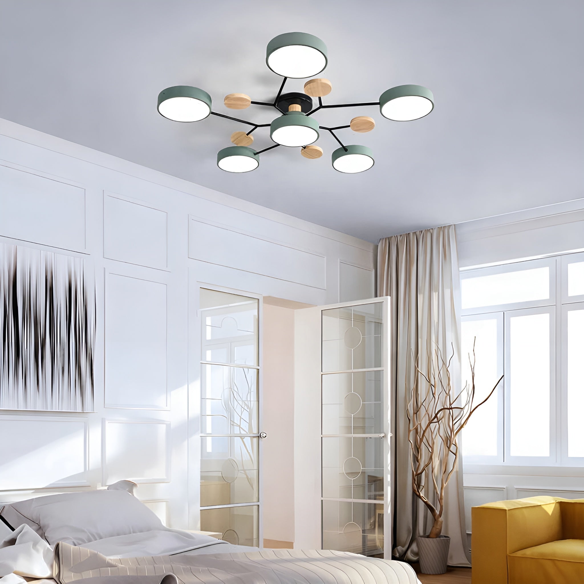 Lampa Sufitowa Skandynawska z Wieloramiennym Designem i Okrągłymi Kloszami