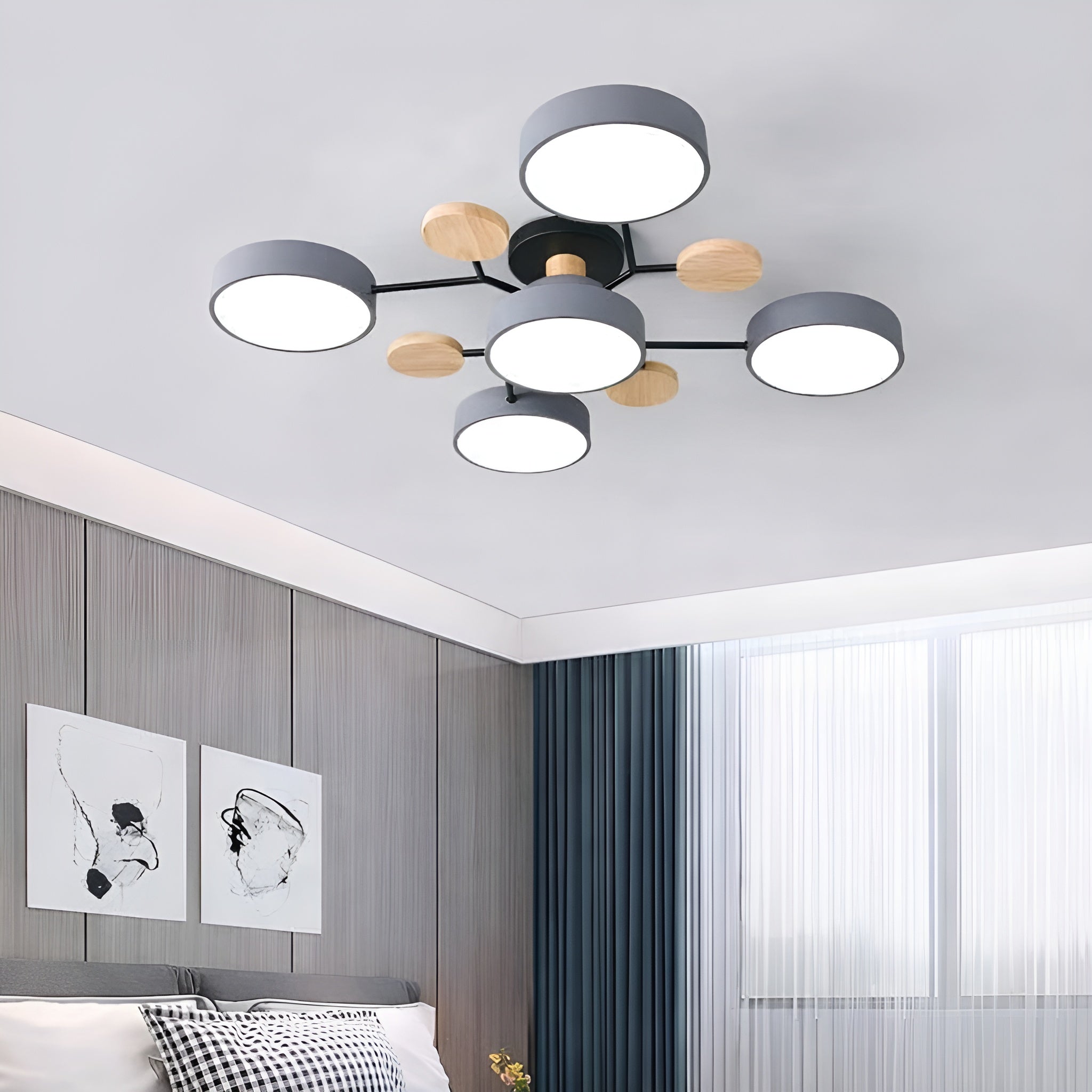 Lampa Sufitowa Skandynawska z Wieloramiennym Designem i Okrągłymi Kloszami
