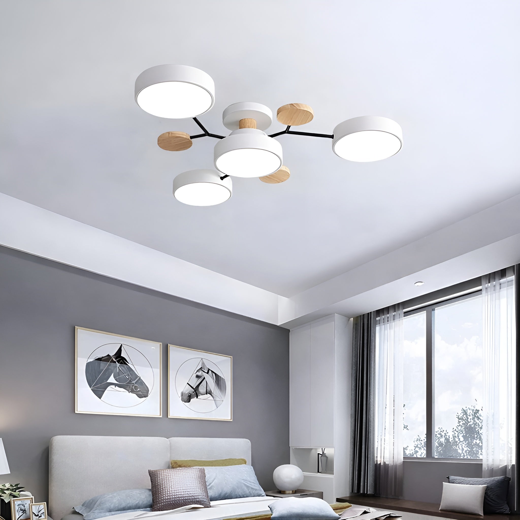 Lampa Sufitowa Skandynawska z Wieloramiennym Designem i Okrągłymi Kloszami
