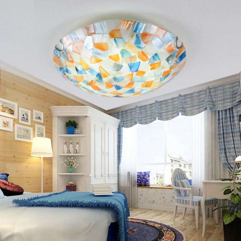 Lampa Sufitowa Styl Tiffany z Mozaikowym Kloszem Muszlowym