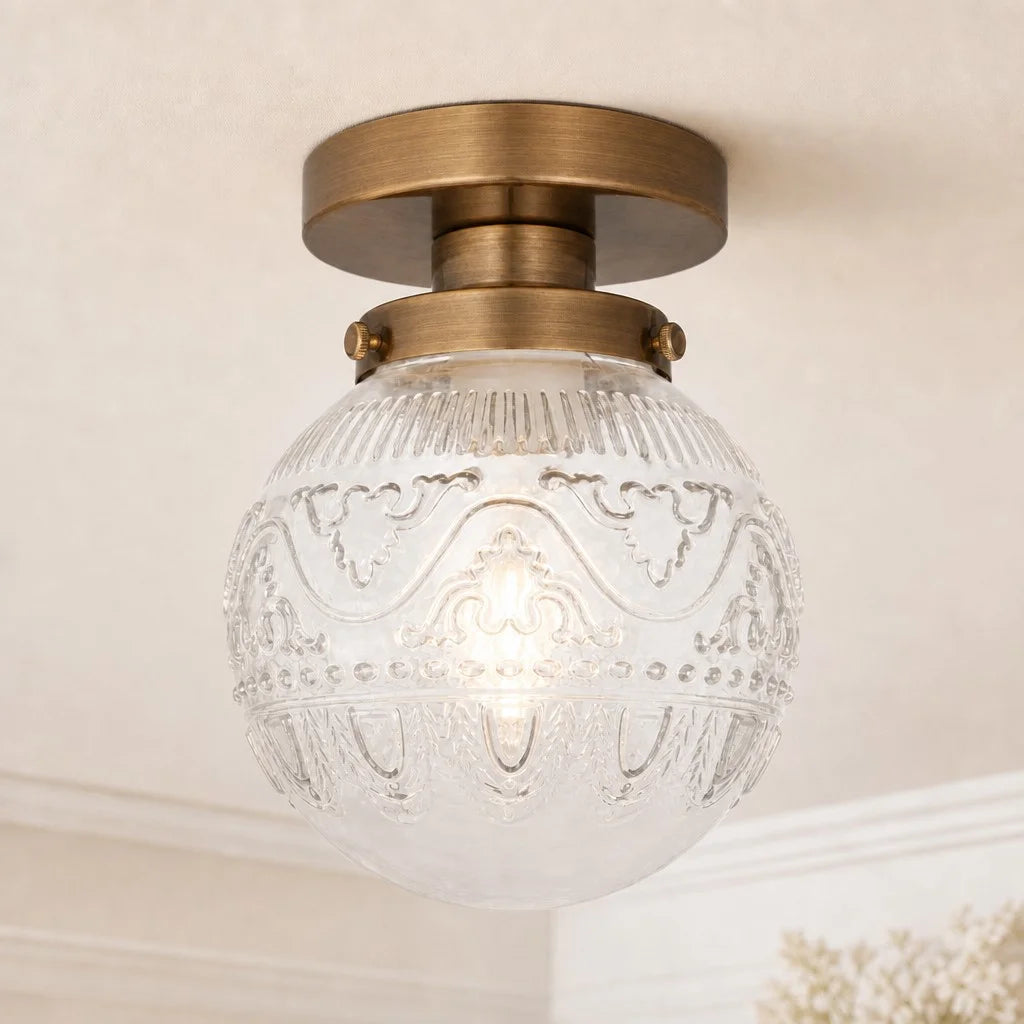 Lampa Sufitowa Vintage z Grawerowanym Kloszem Kulowym