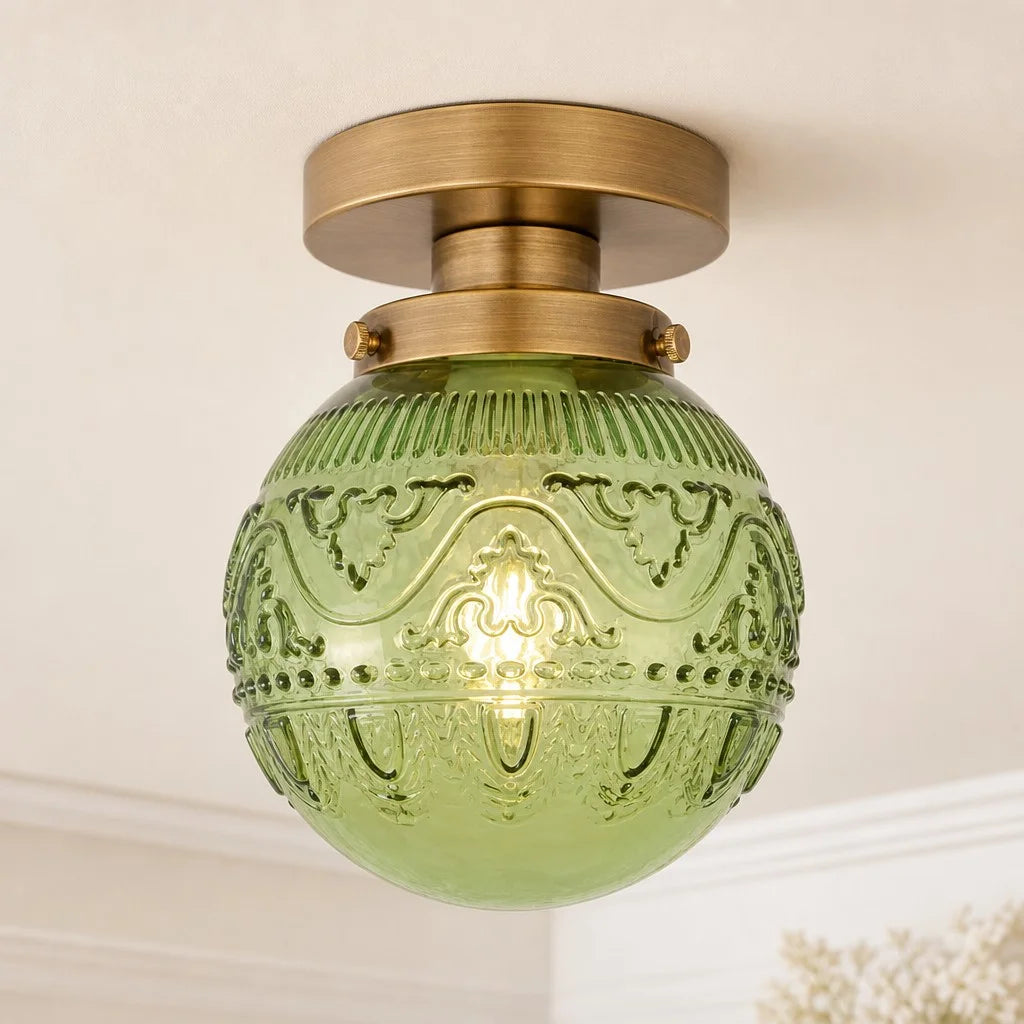 Lampa Sufitowa Vintage z Grawerowanym Kloszem Kulowym