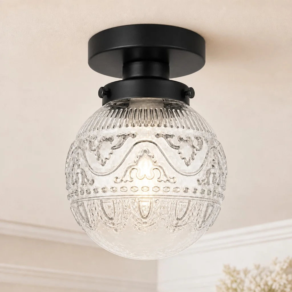Lampa Sufitowa Vintage z Grawerowanym Kloszem Kulowym