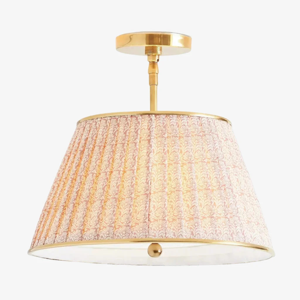 Lampa Sufitowa Vintage z Plisowanym Abażurem w Nadruk