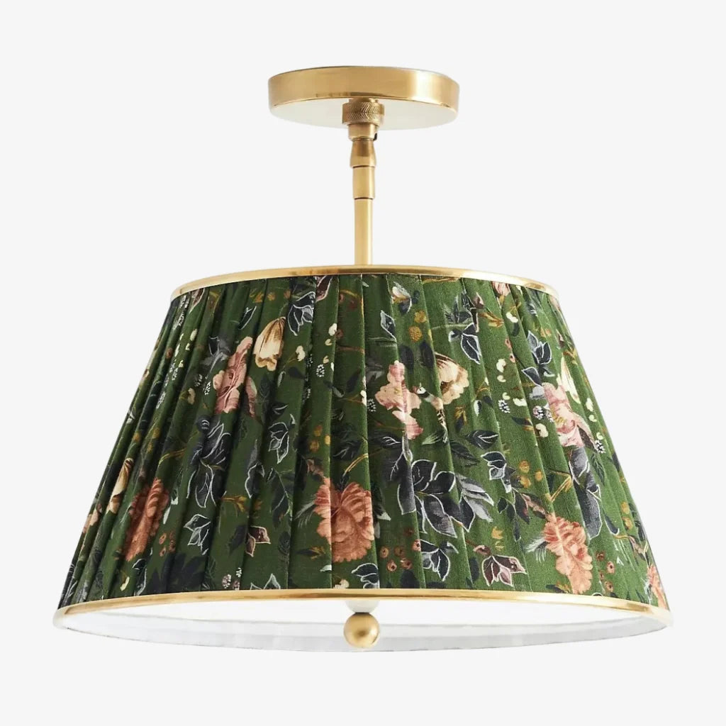 Lampa Sufitowa Vintage z Plisowanym Abażurem w Nadruk
