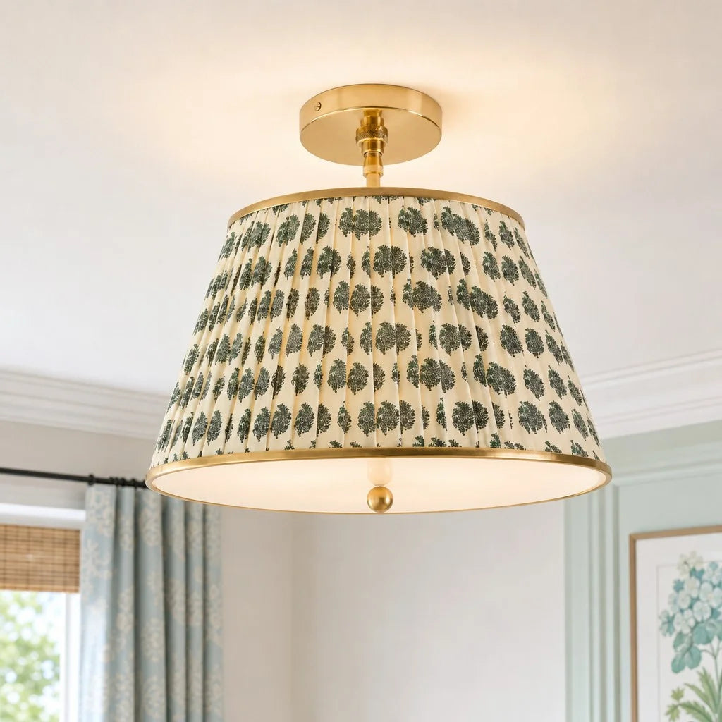 Lampa Sufitowa Vintage z Plisowanym Abażurem w Nadruk