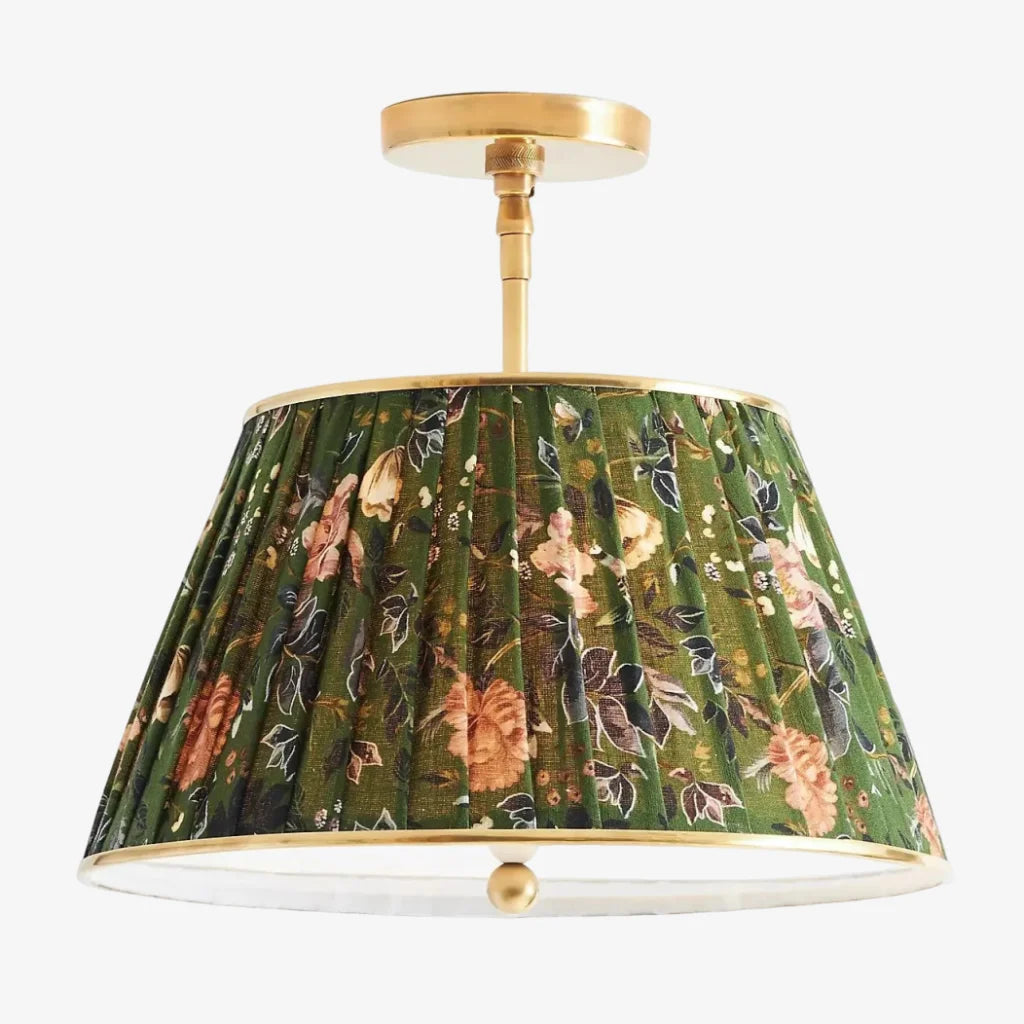 Lampa Sufitowa Vintage z Plisowanym Abażurem w Nadruk