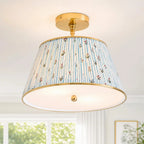 Lampa Sufitowa Vintage z Plisowanym Abażurem w Nadruk