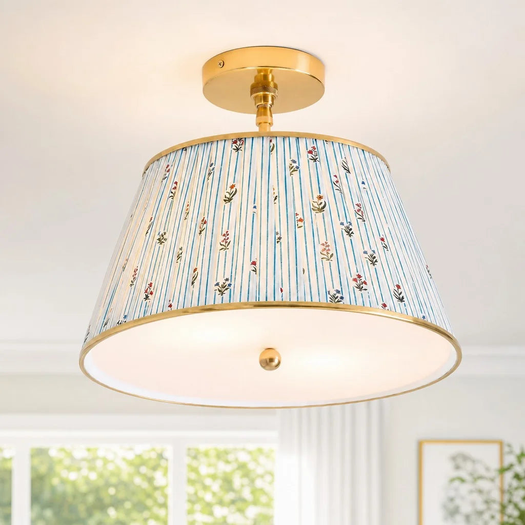 Lampa Sufitowa Vintage z Plisowanym Abażurem w Nadruk