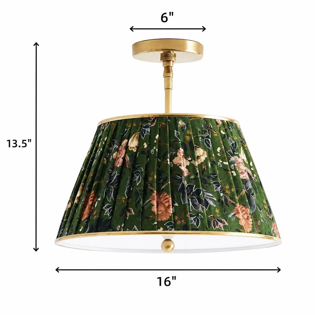 Lampa Sufitowa Vintage z Plisowanym Abażurem w Nadruk