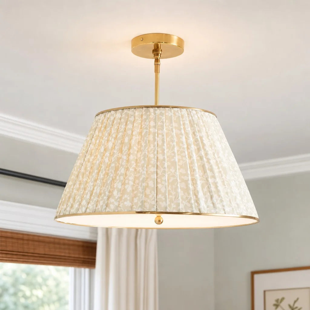 Lampa Sufitowa Vintage z Plisowanym Abażurem w Nadruk