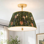 Lampa Sufitowa Vintage z Plisowanym Abażurem w Nadruk