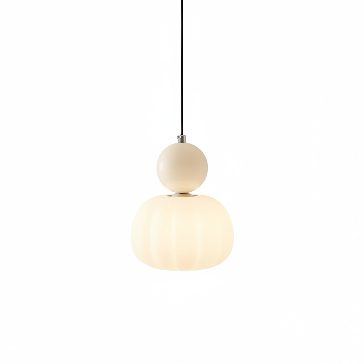 Lampa Wisząca Art Deco z Kulistym Elementem i Żeberkowanym Kloszem