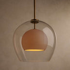Lampa Wisząca Art Deco z Podwójnym Kloszem Szklanym i Mosiężnym Zawieszeniem
