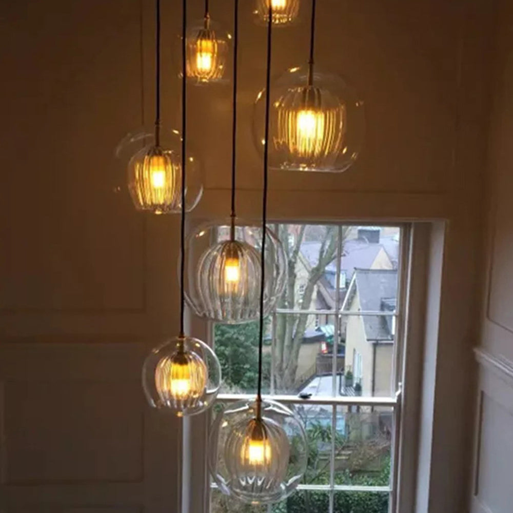 Lampa Wisząca Art Deco ze Szklanym Kloszem Kulowym i Regulowaną Wysokością