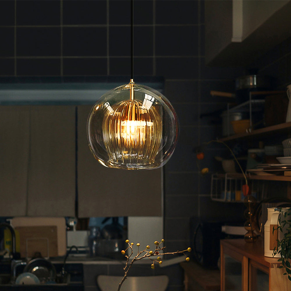 Lampa Wisząca Art Deco ze Szklanym Kloszem Kulowym i Regulowaną Wysokością