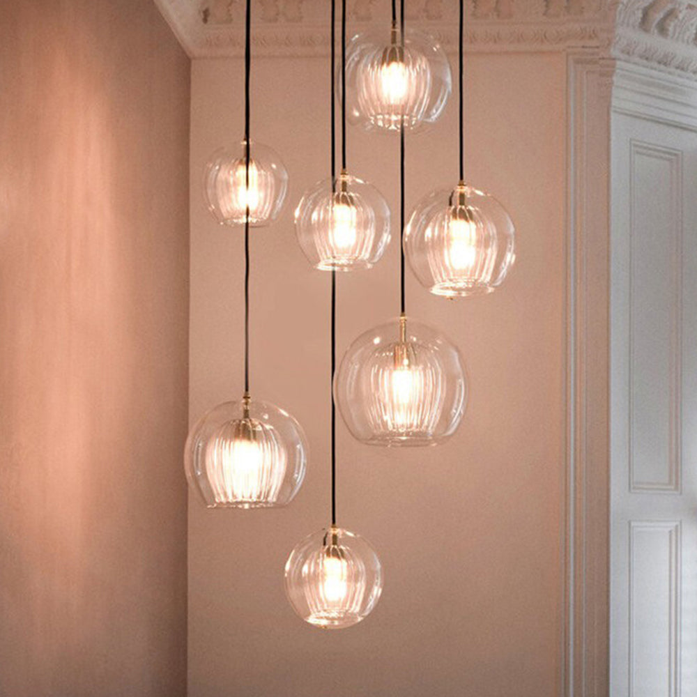 Lampa Wisząca Art Deco ze Szklanym Kloszem Kulowym i Regulowaną Wysokością