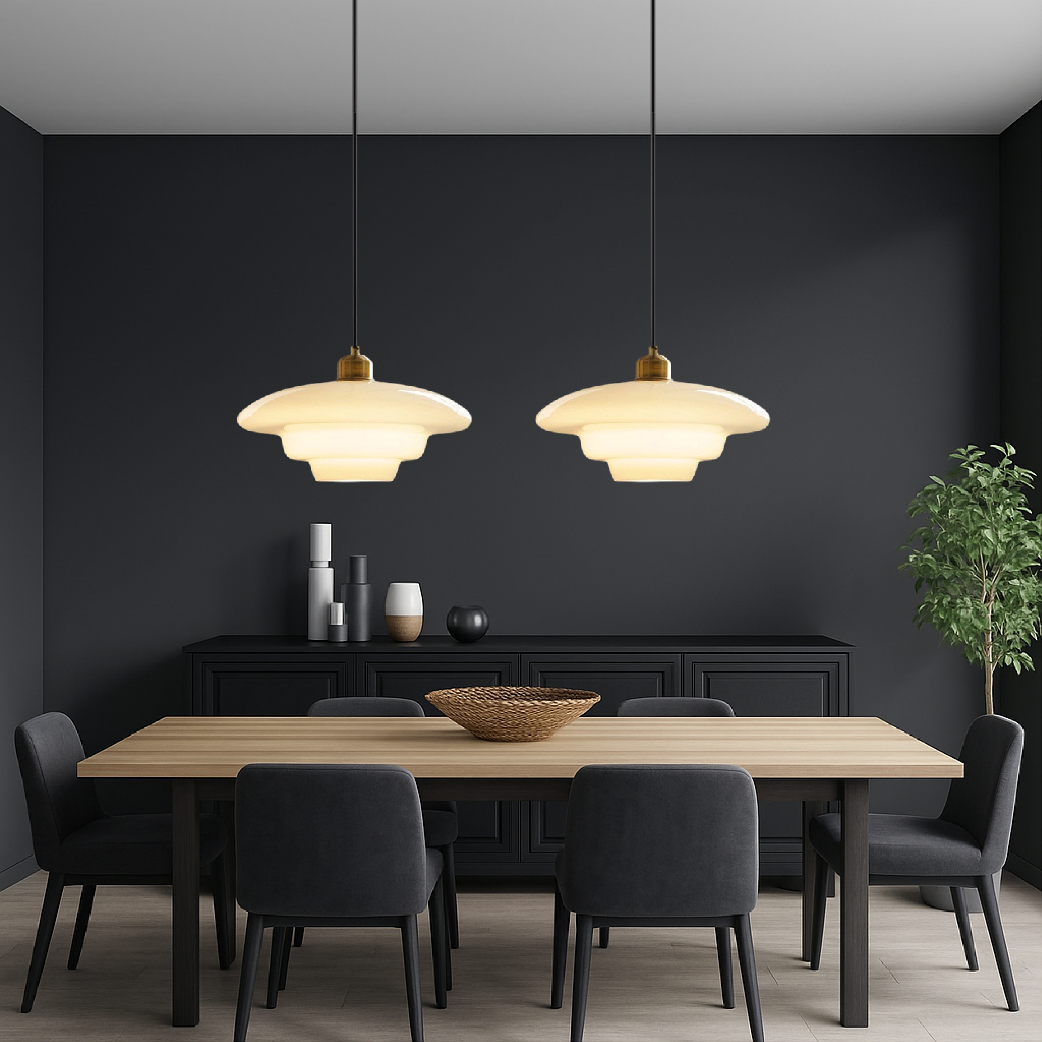 Lampa Wisząca Art Deco ze Szklanym Kloszem w Kształcie Kopuły