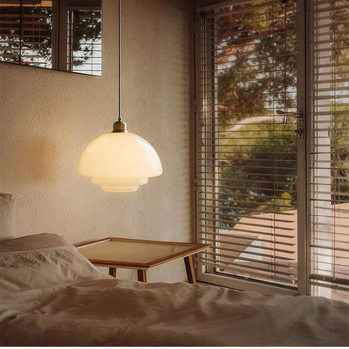 Lampa Wisząca Art Deco ze Szklanym Kloszem w Kształcie Kopuły
