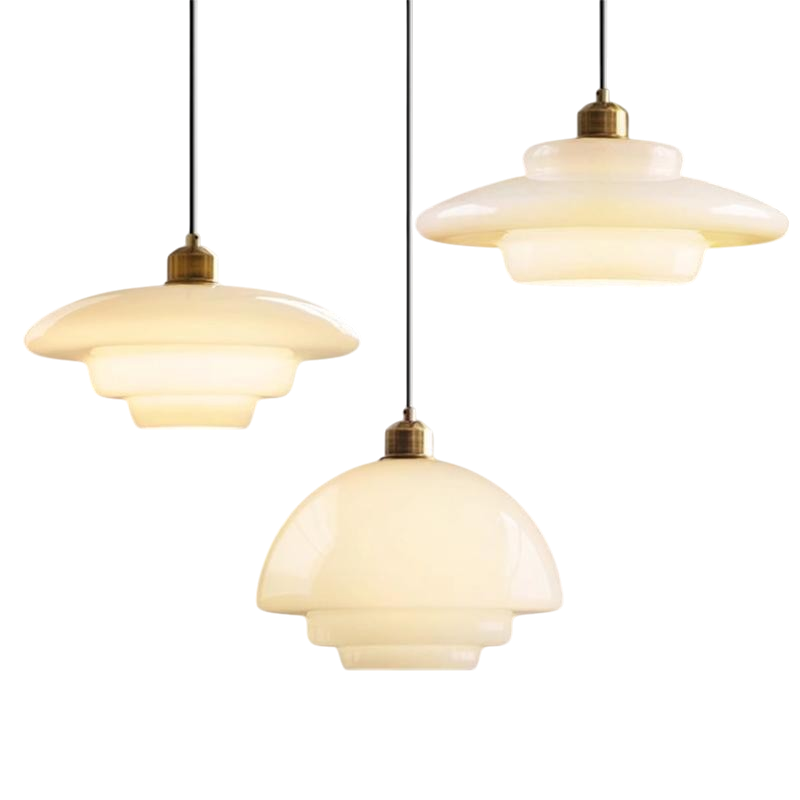 Lampa Wisząca Art Deco ze Szklanym Kloszem w Kształcie Kopuły