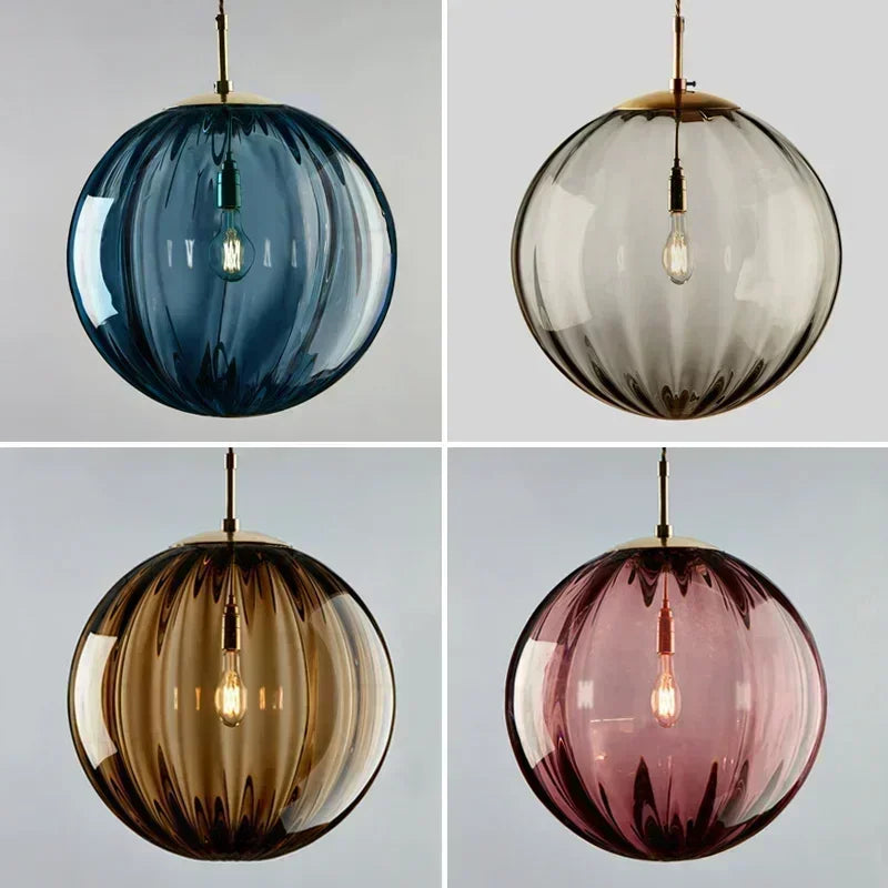 Lampa Wisząca Art Deco ze Szklanym Kloszem w Kształcie Kuli