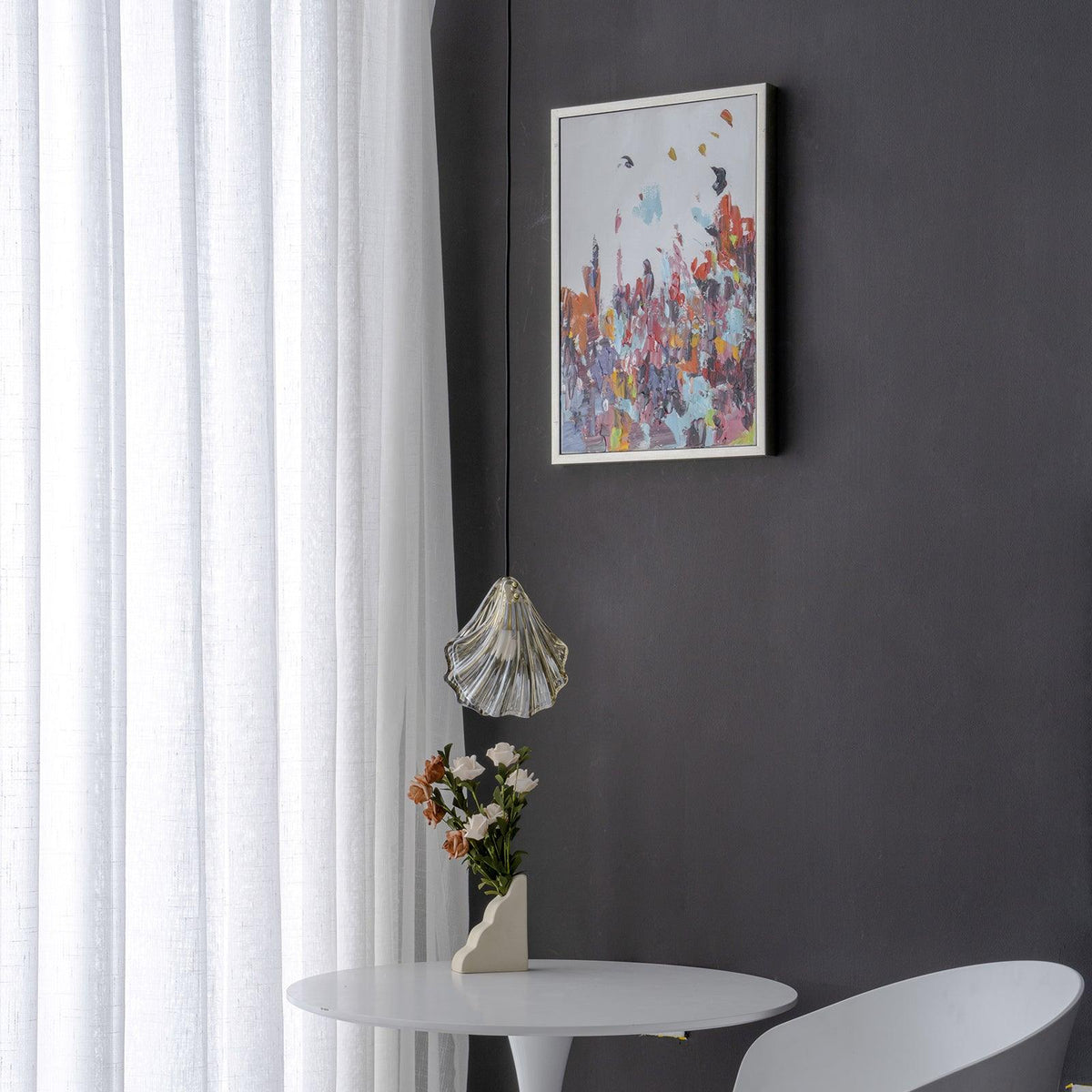 Lampa Wisząca Art Deco ze Szklanym Kloszem w Kształcie Muszli