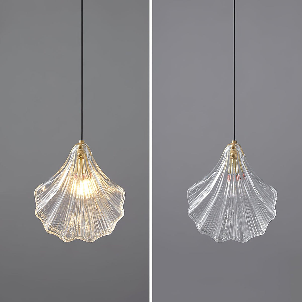 Lampa Wisząca Art Deco ze Szklanym Kloszem w Kształcie Muszli