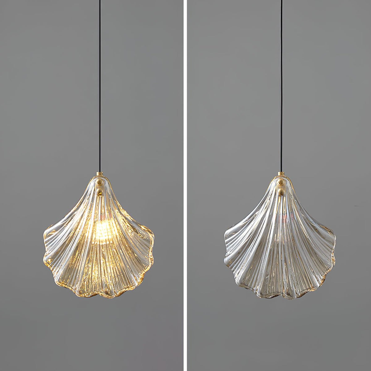 Lampa Wisząca Art Deco ze Szklanym Kloszem w Kształcie Muszli