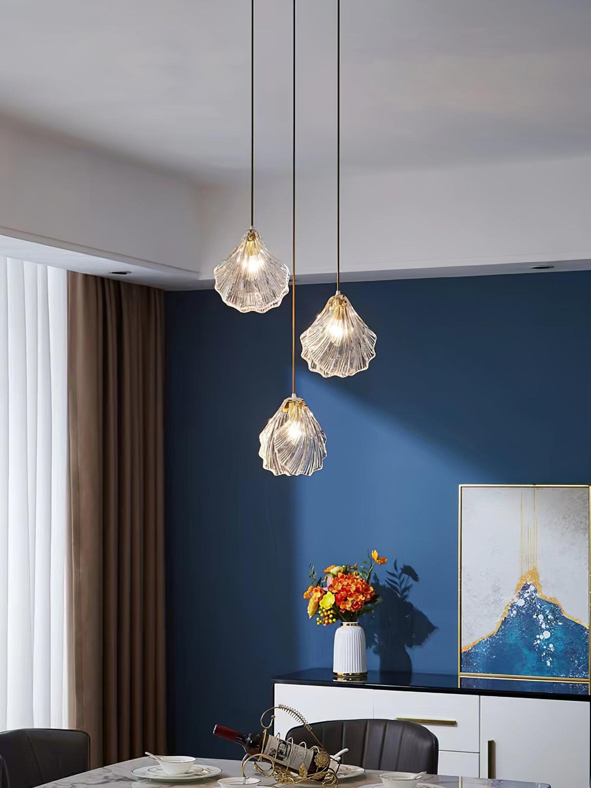 Lampa Wisząca Art Deco ze Szklanym Kloszem w Kształcie Muszli