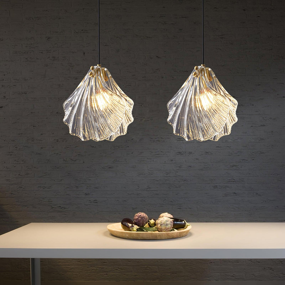 Lampa Wisząca Art Deco ze Szklanym Kloszem w Kształcie Muszli