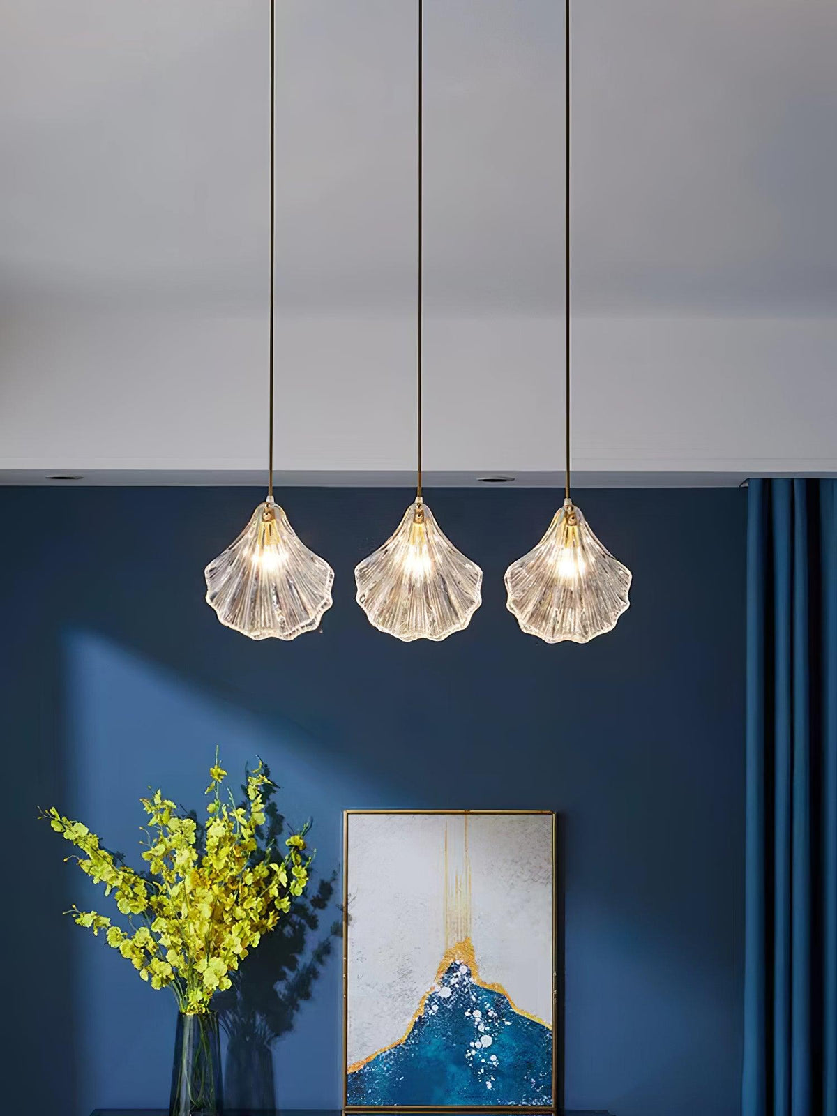 Lampa Wisząca Art Deco ze Szklanym Kloszem w Kształcie Muszli