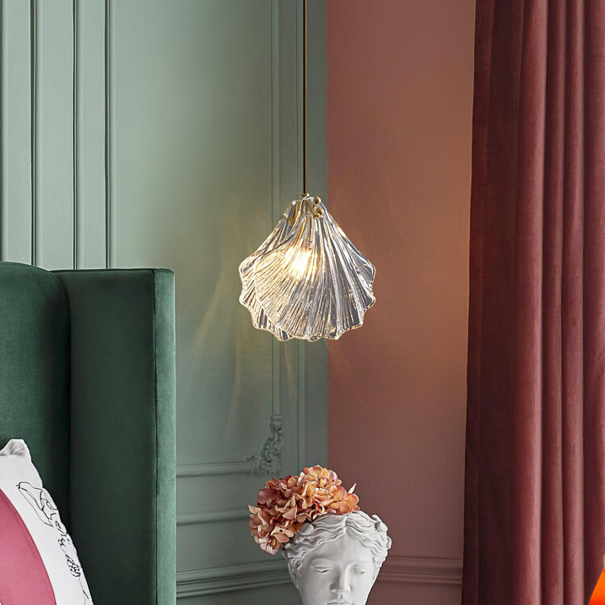 Lampa Wisząca Art Deco ze Szklanym Kloszem w Kształcie Muszli