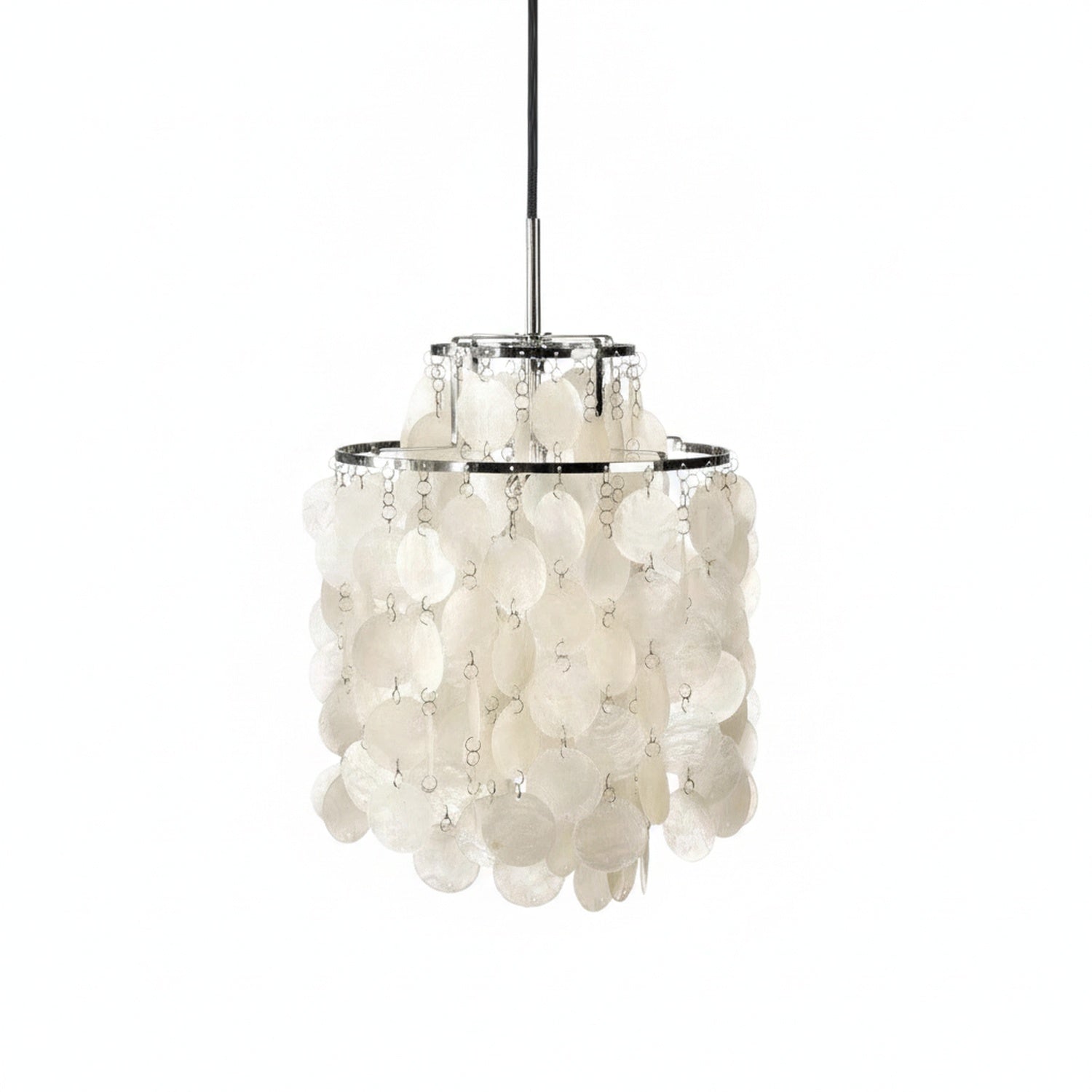 Lampa Wisząca Boho z Dyskami z Muszli na Metalowej Ramie