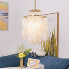 Lampa Wisząca Boho z Dyskami z Muszli na Metalowej Ramie ##POS:10##
