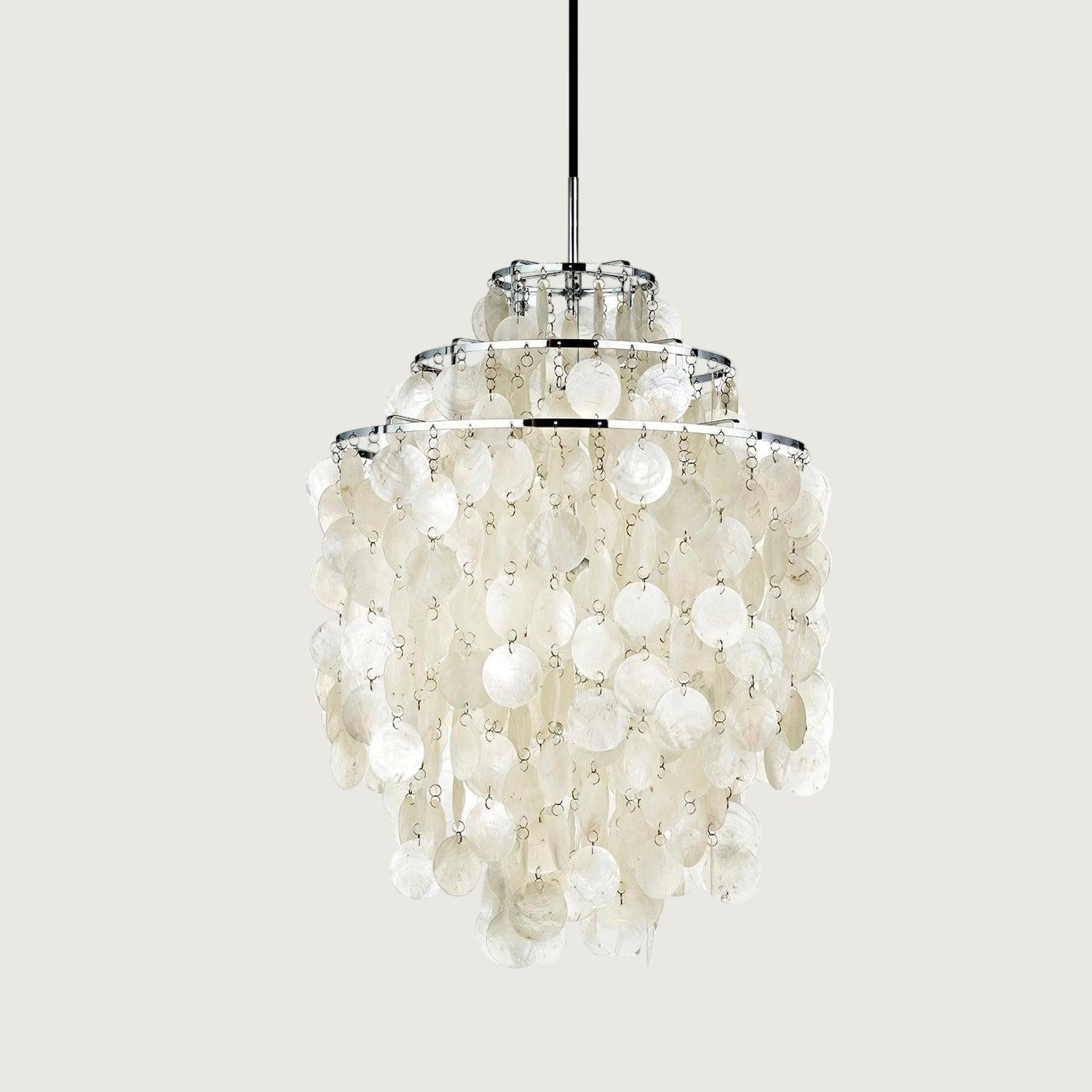 Lampa Wisząca Boho z Dyskami z Muszli na Metalowej Ramie