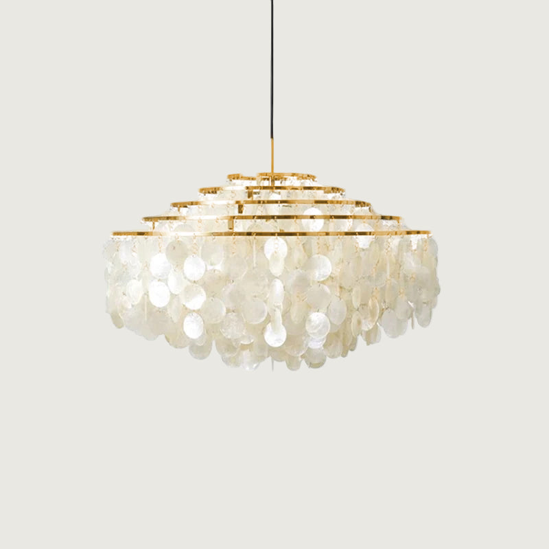 Lampa Wisząca Boho z Dyskami z Muszli na Metalowej Ramie ##POS:13##