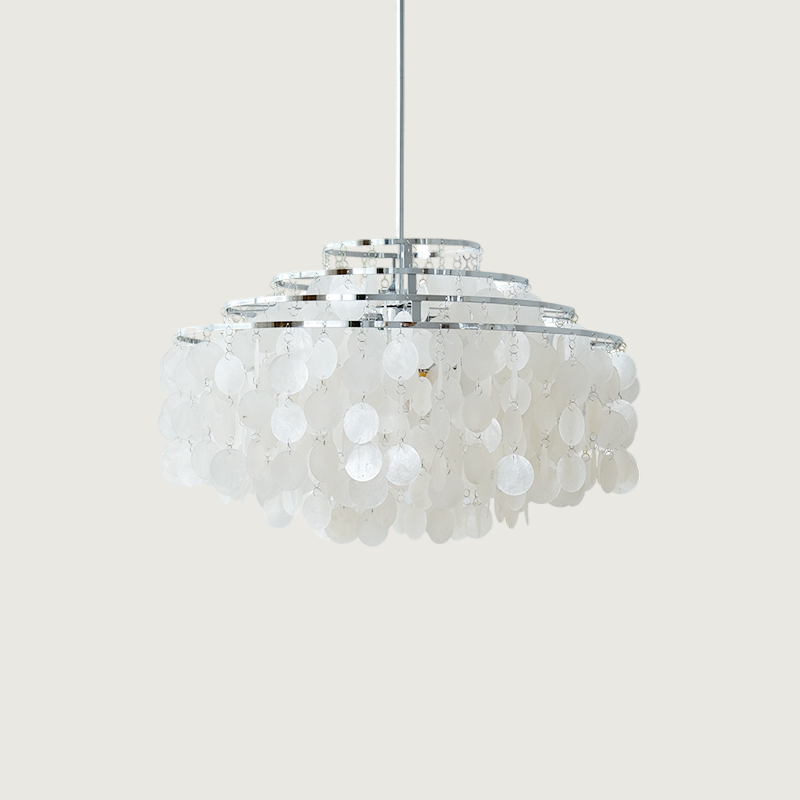 Lampa Wisząca Boho z Dyskami z Muszli na Metalowej Ramie