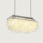 Lampa Wisząca Boho z Dyskami z Muszli na Metalowej Ramie