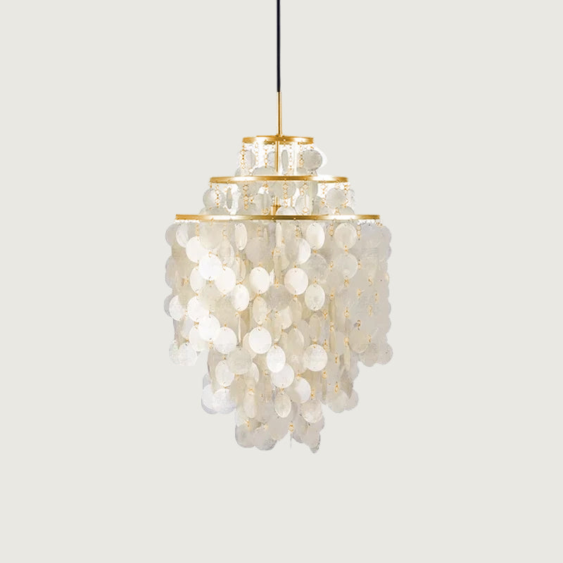 Lampa Wisząca Boho z Dyskami z Muszli na Metalowej Ramie