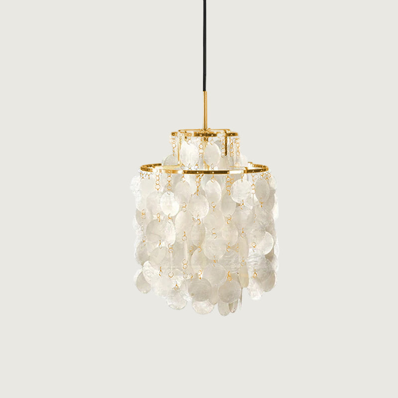 Lampa Wisząca Boho z Dyskami z Muszli na Metalowej Ramie