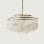 Lampa Wisząca Boho z Dyskami z Muszli na Metalowej Ramie