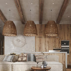 Lampa Wisząca Boho z Rattanowym Kloszem i Regulowaną Wysokością