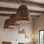 Lampa Wisząca Boho z Rattanowym Kloszem i Regulowaną Wysokością