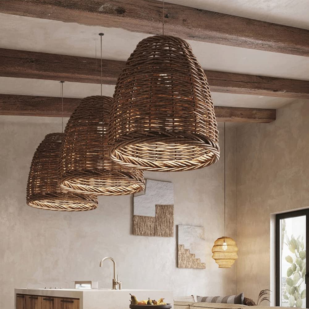 Lampa Wisząca Boho z Rattanowym Kloszem i Regulowaną Wysokością