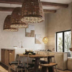 Lampa Wisząca Boho z Rattanowym Kloszem i Regulowaną Wysokością