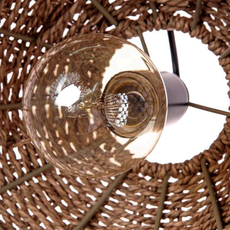 Lampa Wisząca Boho z Rattanowym Kloszem i Regulowaną Wysokością