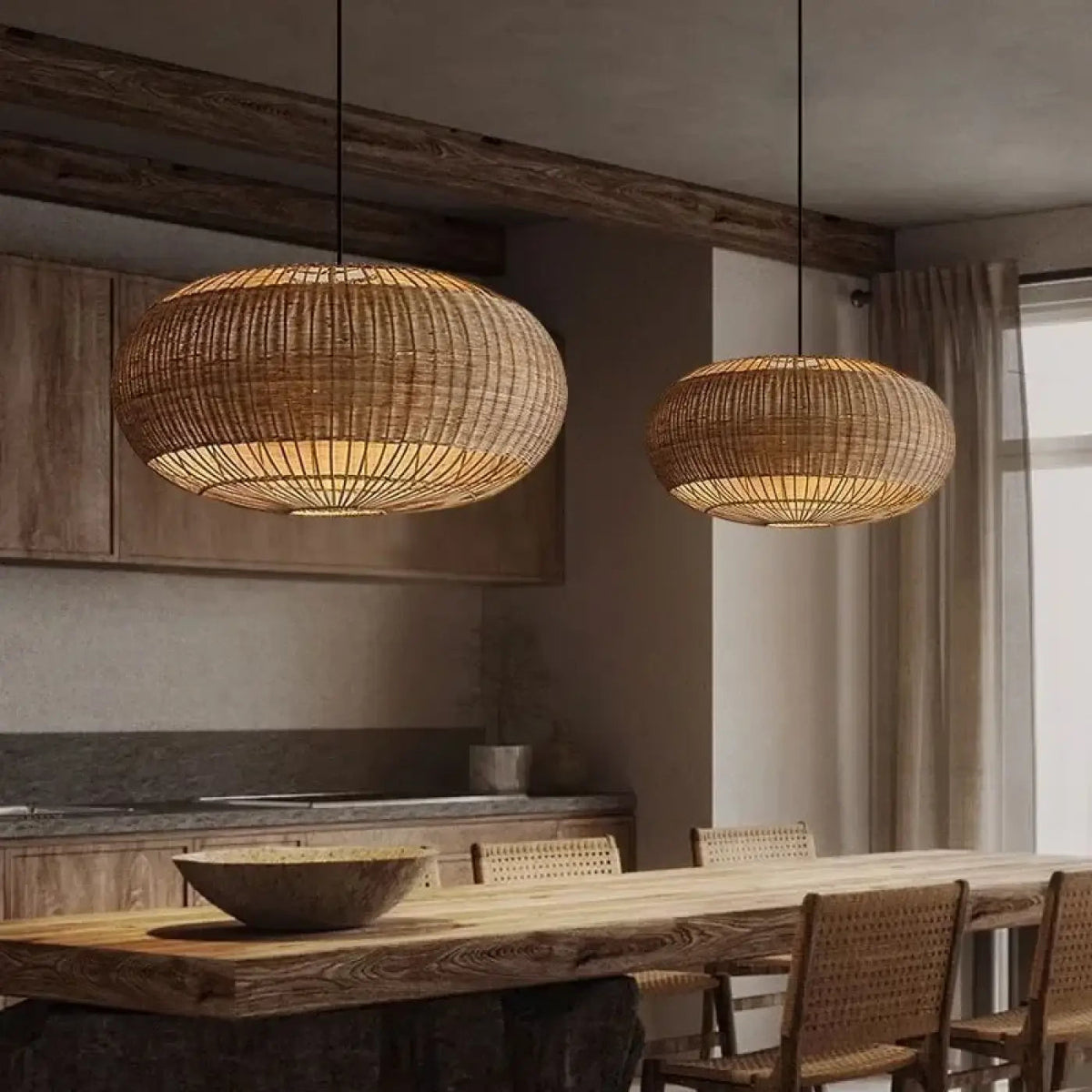 Lampa Wisząca Boho z Rattanu w Kształcie Elipsy
